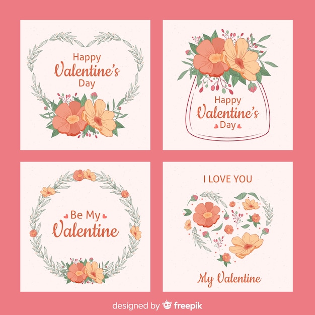 Colección tarjetas florales san valentín
