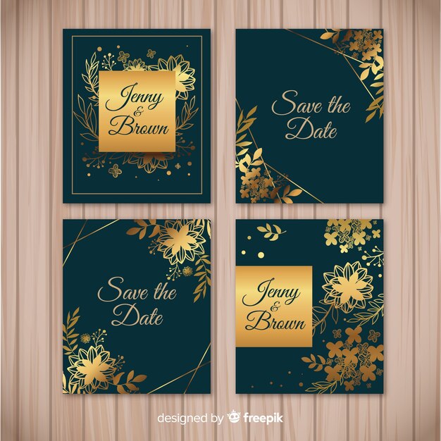 Colección de tarjetas de flores doradas