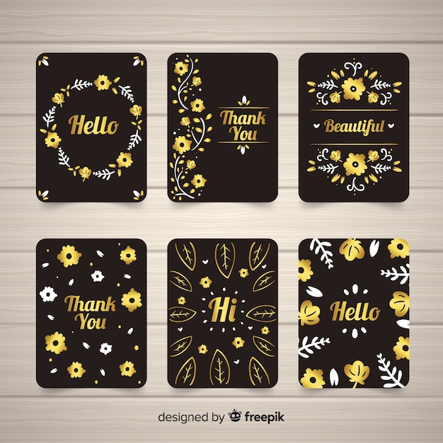 Vector gratuito colección de tarjetas de flores doradas