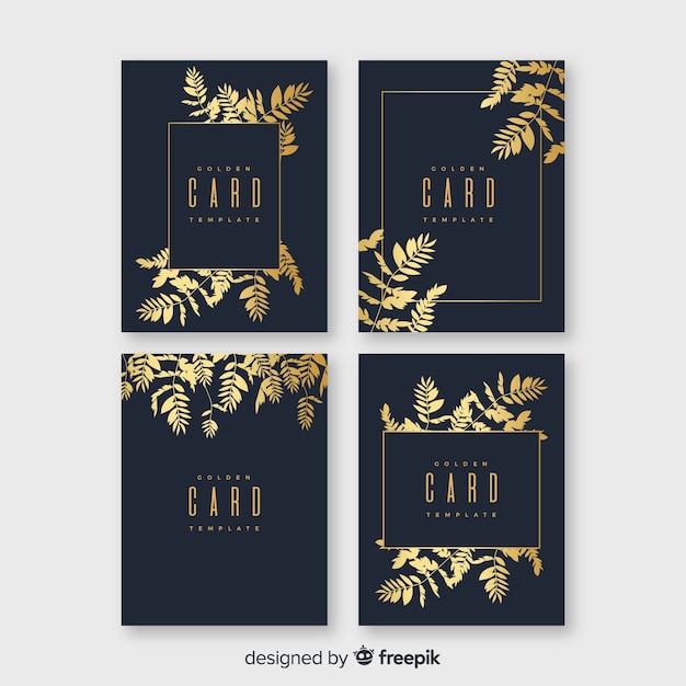 Colección de tarjetas de flores doradas
