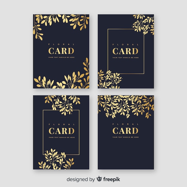 Colección de tarjetas de flores doradas