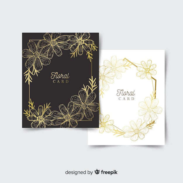 Colección de tarjetas de flores doradas