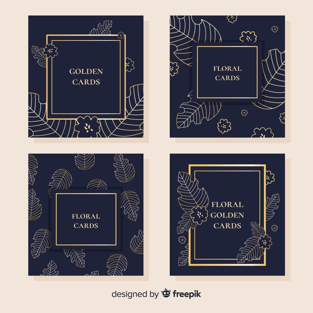 Colección de tarjetas de flores doradas