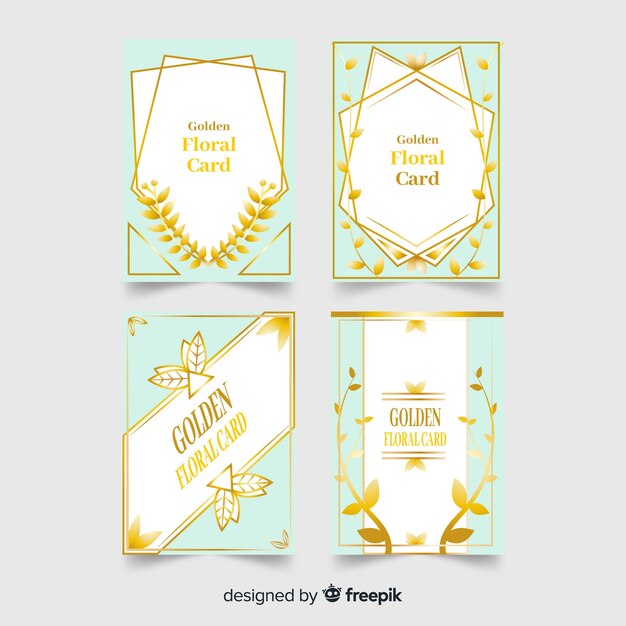 Colección de tarjetas de flores doradas
