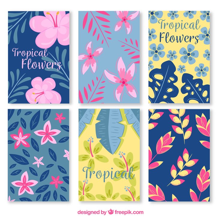 Vector gratuito colección de tarjetas de flores exóticas tropicales modernas
