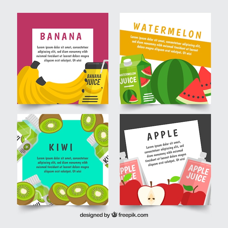 Vector gratuito colección de tarjetas de fruta con diseño plano