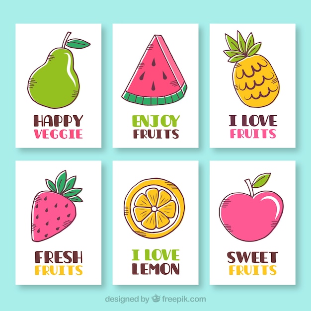 Vector gratuito colección de tarjetas de frutas dibujadas a mano