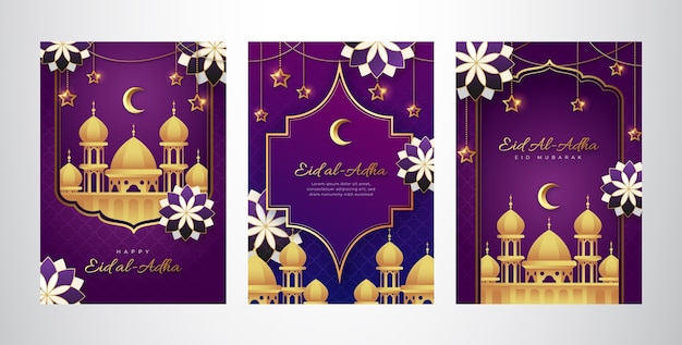 Colección de tarjetas de gradiente eid al-adha mubarak