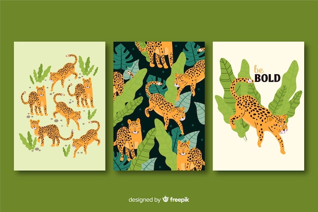 Colección de tarjetas de guepardo dibujados a mano