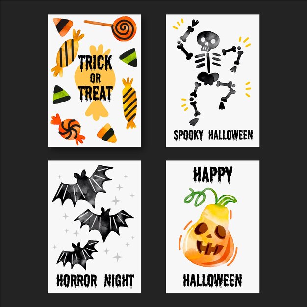 Colección de tarjetas de halloween de acuarela