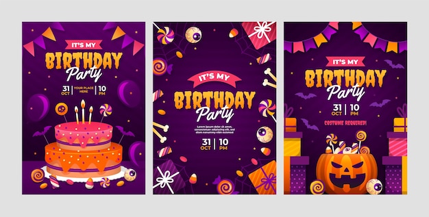 Vector gratuito colección de tarjetas de halloween degradadas