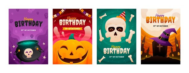 Vector gratuito colección de tarjetas de halloween degradadas
