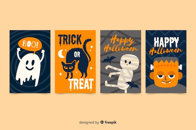 Vector gratuito colección de tarjetas de halloween dibujadas a mano