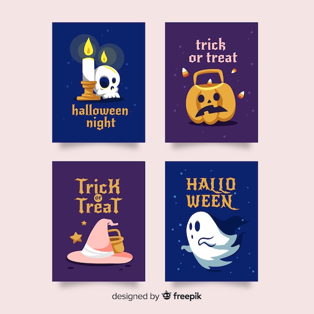 Colección de tarjetas de halloween dibujadas a mano