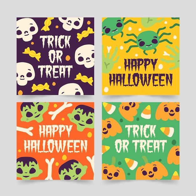 Vector gratuito colección de tarjetas de halloween dibujadas a mano