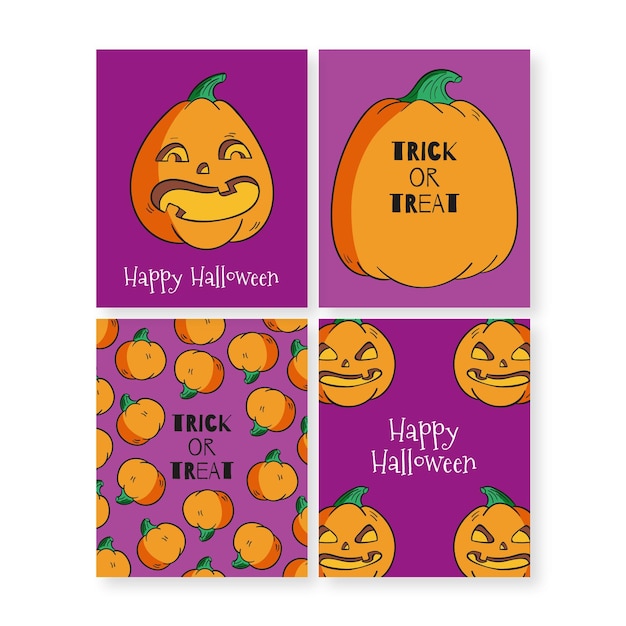 Colección de tarjetas de halloween dibujadas a mano