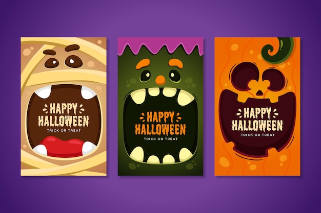 Vector gratuito colección de tarjetas de halloween dibujadas a mano