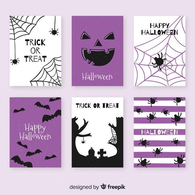 Colección de tarjetas de halloween dibujado a mano