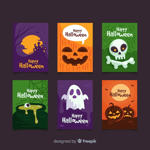 Colección de tarjetas de halloween en diseño flat