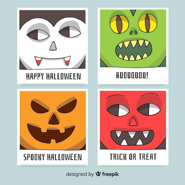 Vector gratuito colección de tarjetas de halloween en diseño plano