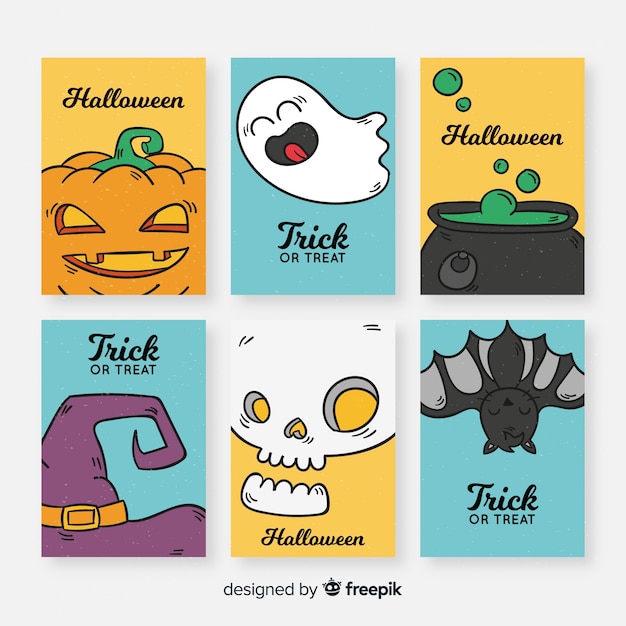 Vector gratuito colección de tarjetas de halloween en diseño plano