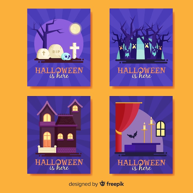 Colección de tarjetas de halloween en diseño plano