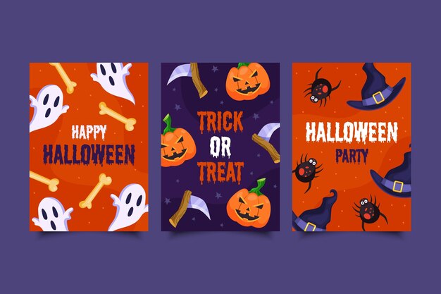 Colección de tarjetas de halloween de diseño plano