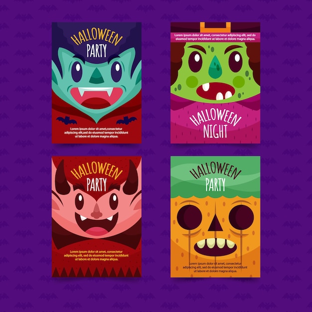 Vector gratuito colección de tarjetas de halloween en diseño plano