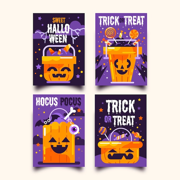 Colección de tarjetas de halloween en diseño plano