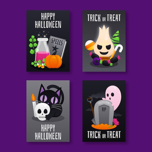 Vector gratuito colección de tarjetas de halloween planas