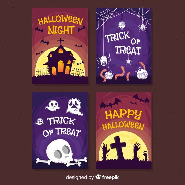 Colección de tarjetas de halloween de truco o trato