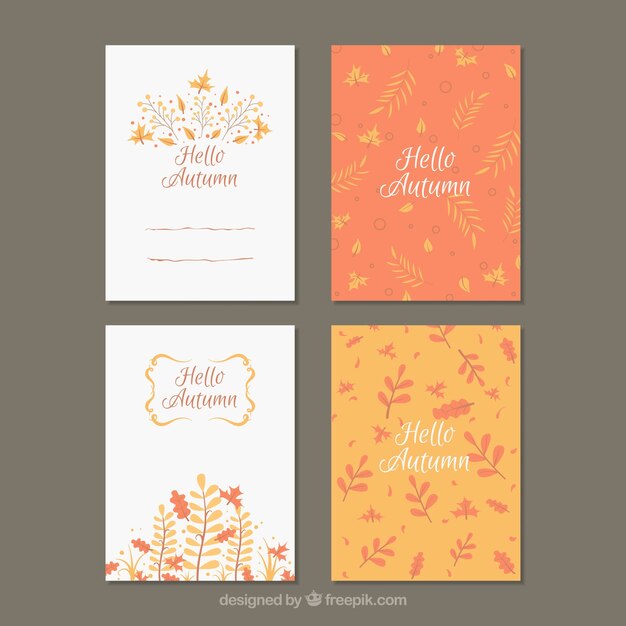 Colección de tarjetas de hola otoño con hojas