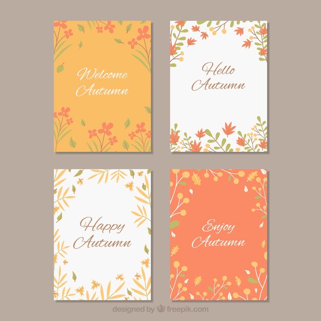 Colección de tarjetas de hola otoño con hojas