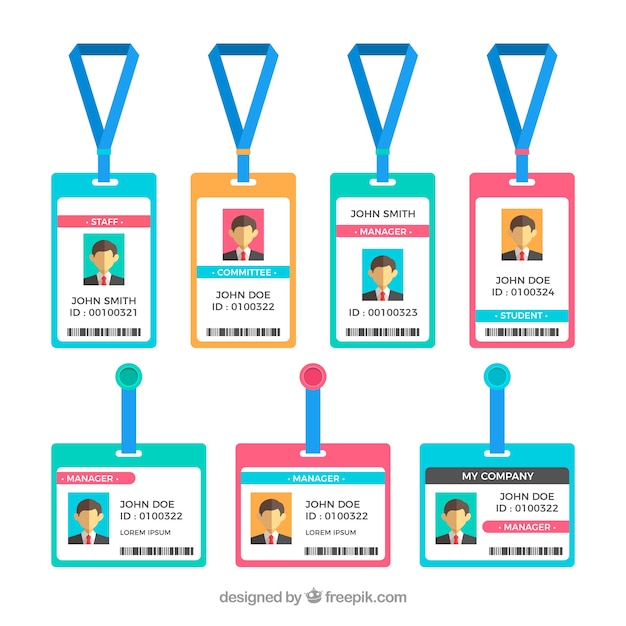 Colección de tarjetas de identificación planas con enganches y cordones