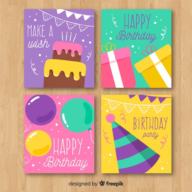 Colección de tarjetas de invitación de cumpleaños dibujadas a mano