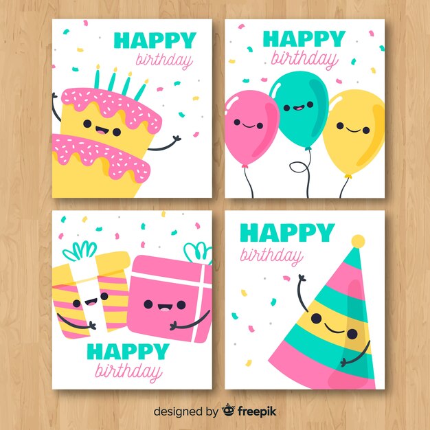 Colección de tarjetas de invitación de cumpleaños dibujadas a mano