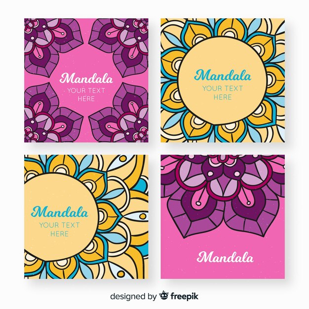 Colección de tarjetas de mandala dibujados a mano