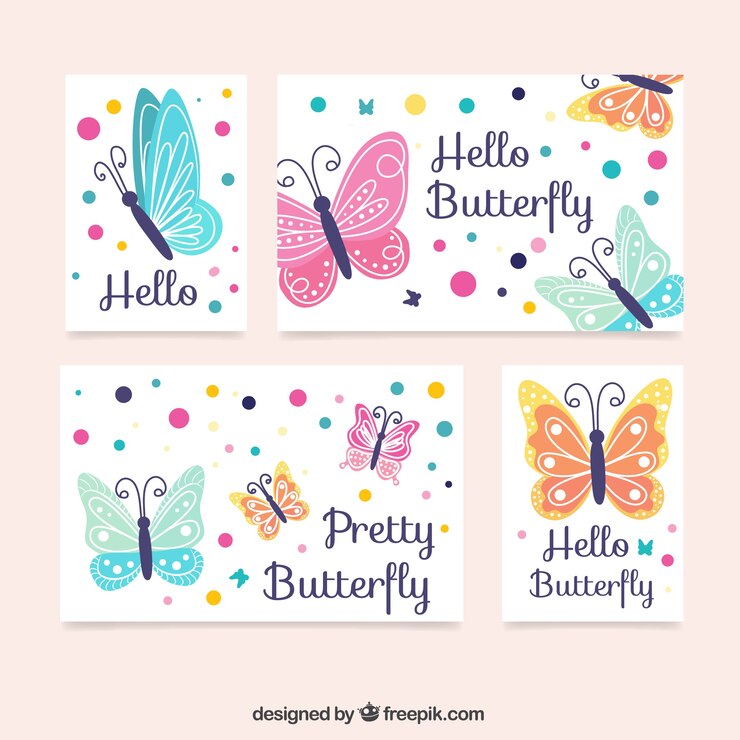Vector gratuito colección de tarjetas de mariposas decorativas