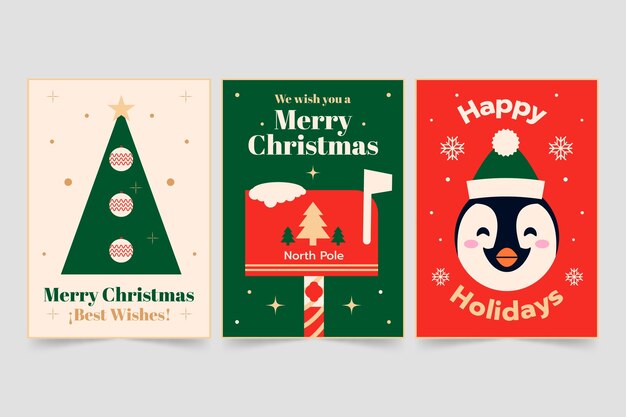 Colección de tarjetas minimalistas de navidad planas