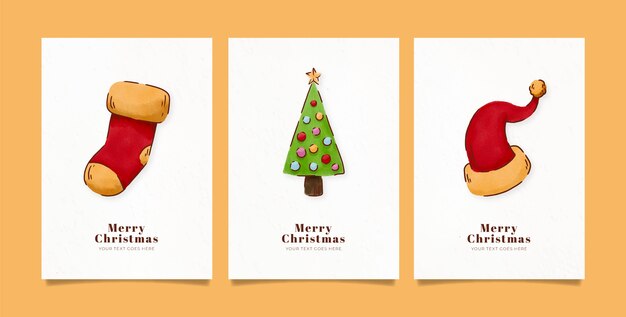 Colección de tarjetas minimalistas de temporada navideña en acuarela