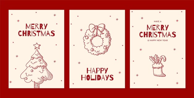 Colección de tarjetas de navidad minimalistas dibujadas a mano