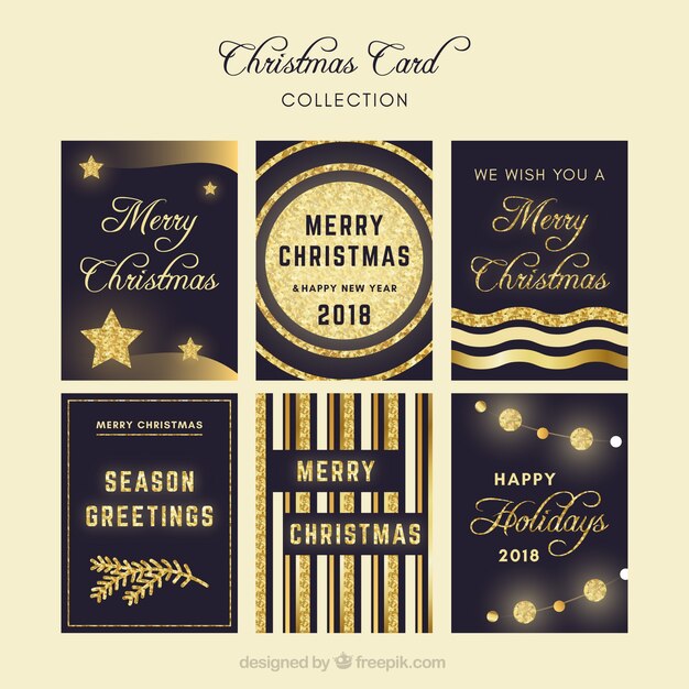 Colección de tarjetas de navidad negras y doradas