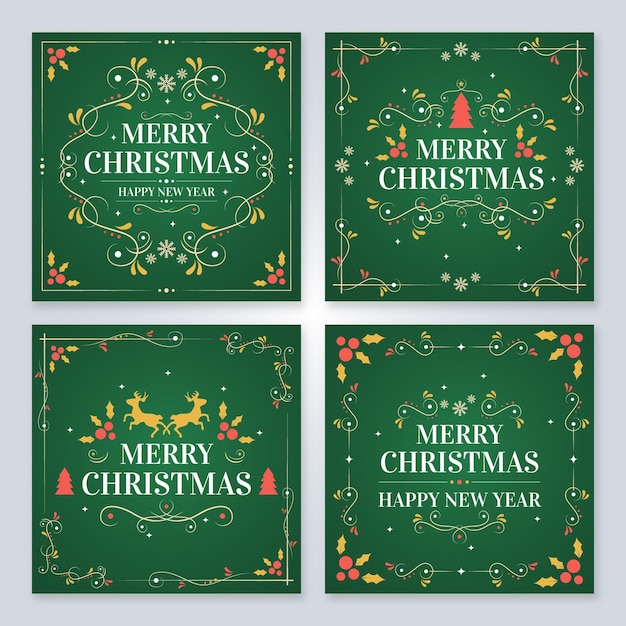 Colección de tarjetas de navidad ornamentales con degradado