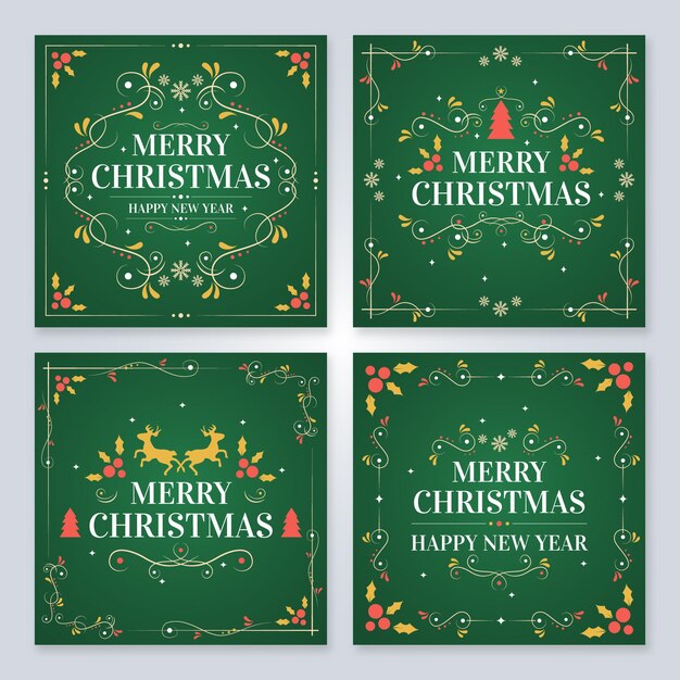 Colección de tarjetas de navidad ornamentales con degradado