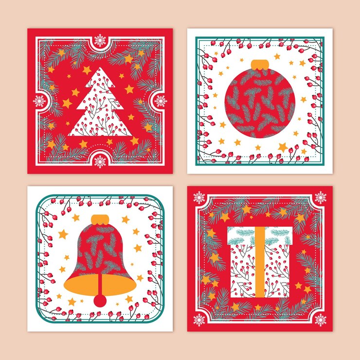 Vector gratuito colección de tarjetas de navidad ornamentales