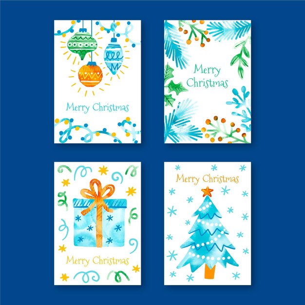 Colección de tarjetas navideñas en acuarela