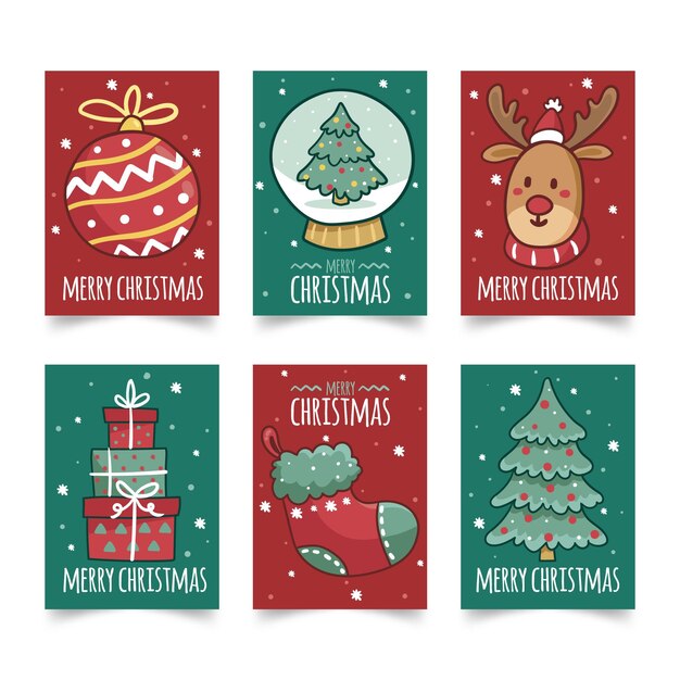 Colección tarjetas navideñas dibujadas a mano