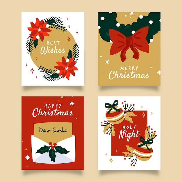 Colección tarjetas navideñas dibujadas a mano