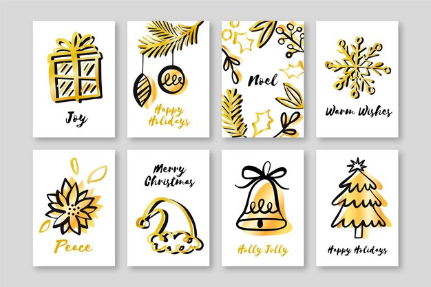 Colección tarjetas navideñas dibujadas a mano
