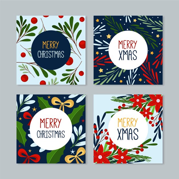 Colección tarjetas navideñas dibujadas a mano